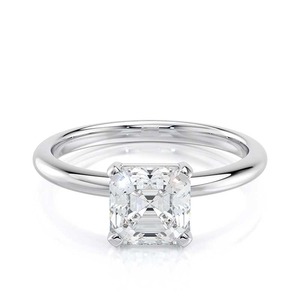 Bague de fiançailles solitaire en diamant de laboratoire taille Asscher de 2,00 carats, or blanc 14 carats, bijoux de mariée personnalisés - Product Image 1