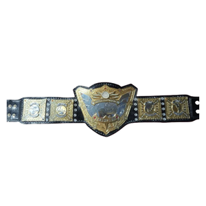 Ceinture de champion du monde de la lutte personnalisable, plaquée or de qualité supérieure, avec sangle en cuir noir - Product Image 1