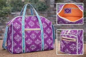 Magnifique sac de voyage matelassé en pur coton, imprimé à la main, motif floral, pour le sport, les voyages et le shopping - Vente en gros de sacs de voyage floraux - Product Image 2