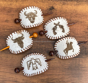 ที่หนีบผมหนังแท้100% สลักด้วยเลเซอร์ปรับแต่งได้พร้อมสไลด์ไม้อุปกรณ์เสริมดีไซเนอร์หรูสำหรับผู้หญิง - Product Image 3