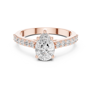 Bague de fiançailles en moissanite taille poire or rose avec bande pavée, bague de promesse de mariage solitaire de luxe pour femme, bijoux personnalisés - Product Image 2