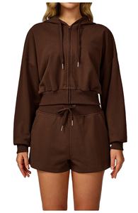 Conjunto Deportivo Casual de Otoño Invierno para Mujer, Sudadera con Cremallera y Pantalones Cortos, Personalizado, para Fitness, Running, Corte Regular, Talla Grande, Hasta la Rodilla, 2026 - Product Image 2