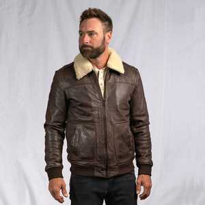 Chaqueta de Cuero Genuino Ecológica para Hombre, Cuello Alto, Color Sólido, Estilo Vintage, Chaqueta Bomber, Chaqueta de Piloto con Cierre para Invierno - Product Image 3