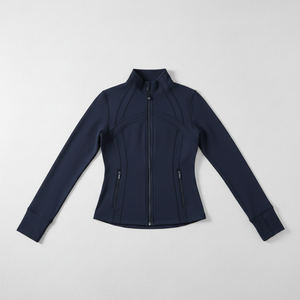 Veste de yoga pour femme avec fermeture éclair dorée, respirante, coupe ajustée, col montant, haut de yoga à manches longues avec trou pour le pouce - Product Image 2