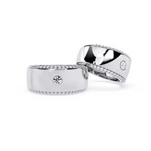 Bague de mariage unisexe classique en or blanc avec moissanite taille brillant rond et sertissage pavé, pour bijoux d'anniversaire de mariage - Product Image 1