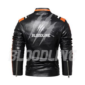 เสื้อแจ็คเก็ตหนัง PU สำหรับผู้ชาย แบรนด์ BLOODLINE ทรงเข้ารูป ซิปปิด คอตั้ง ดีไซน์สีตัดกัน เหมาะสำหรับใส่ในฤดูใบไม้ร่วง - Product Image 2