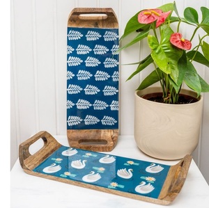 Plateau en bois émaillé artistique Art Déco pour servir des collations, des boissons, du thé, du café, pour la maison, la cuisine, la salle à manger, l'hôtel, artisanal, mariage, Diwali - Product Image 3
