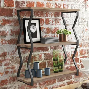 Industrial Wood Wall Mounted Bookshelf 3 Tier Storage Rack for Living Room Durable Metal <b>Frame</b> - Product Image 5