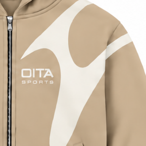 Sudadera con capucha beige con paneles en contraste y cremallera completa para hombre, estilo urbano, manga larga, informal, de forro polar, con bolsillos laterales. - Product Image 5