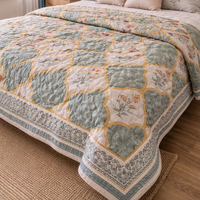 Juego de Edredón Acolchado de Algodón Orgánico Hecho a Mano con Estampado Geométrico, Suave, Ecológico, Lavable, 200 Hilos, Multicolor Moderno para Todas las Estaciones