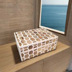 Handmade Decorative Honeycomb Pattern Bone Inlay Jewelry <b>Box</b> Housewarming <b>Keepsake</b> Storage <b>Box</b> Home & Table Decor - Product Image 5