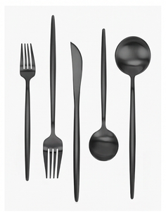 Ensemble de couverts en acier inoxydable enduit de couleur noire couverts à manger cuisine mariage maison Restaurant utilisation ensemble de 5 fourchette couteau cuillère - Product Image 2