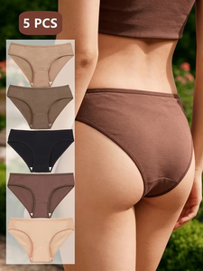 Women's Solid Color Seamless High-Waisted Triangle Panties Spandex/Cotton Anti-Bacterial Comfortable Breathable Underwear - Product Image 3