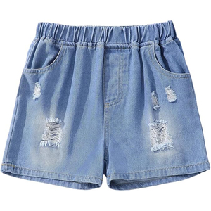 Hem Denim Shorts With Subtle Ripping On <b>Thighs</b> Mid Rise Vintage Light Wash Distressed Denim Shorts - Product Image 5