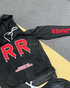 Fabricante personalizado 450gsm peso pesado desgastado bordado francés Terry 100% polar con capucha y pantalones de chándal con diseño de cremallera - Product Image 5