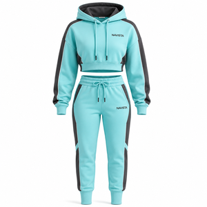 Women Winter Fleece Tracksuit Hood Crop Sets Embroidery <b>Patchwork</b> Rhinestone Lightweight Two Piece Streetwear Solid Breathable - Product Image 5