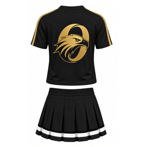 Ensemble uniforme de cheerleading noir et or, haut à manches courtes, jupe plissée, tenue d'équipe athlétique, vêtements de sport pour la performance, la pratique et la compétition - Product Image 2