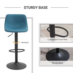 Set of 2 Comfortable Blue Padded Swivel Bar <b>Stools</b> <b>with</b> Chrome Base Metal Frame Adjustable <b>Back</b> for Home Bar Kitchen Counter - Product Image 5