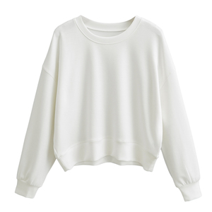 เสื้อสเวตเชิ้ตคอกลมผู้หญิง สีพื้น แขนยาว ผ้าถักผสมฝ้าย สวมใส่สบาย ระบายอากาศได้ดี ทรงปกติ - Product Image 5