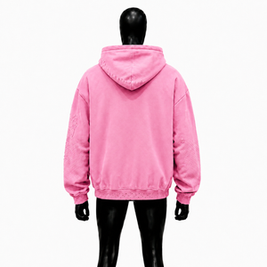Sudadera con Capucha Rosa Extra Grande Personalizada con Gráfico de Árbol del Bosque Negro, Sudadera Vintage Desgastada Estilo Urbano para Hombre y Mujer - Product Image 2