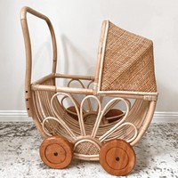 Poussette pour poupées en rotin, jouet interactif pour enfant, fabriqué à la main en canne naturelle, poussette pour poupées