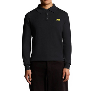 Top Selling Merino Blend Long Sleeve Polo Shirt Men's Breathable Premium <b>Wool</b> <b>Cotton</b> Comfort Casual Polo Top Custom Logo Option - Product Image 1