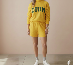 Conjunto de Top de Cuello Alto y Pantalones Cortos para Mujer, Invierno, Color Sólido, Ecológico, Poliéster/Algodón, Ropa Urbana - Product Image 1