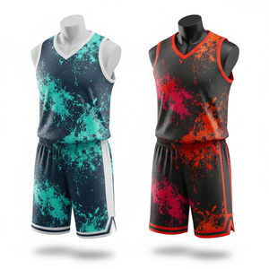 Wholesale Custom Logo Basketball Uniform <b>Set</b> Sublimated <b>Paint</b> Splatter Pattern Team Shorts Kit Activewear - Product Image 5