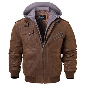 Men's Real Leather <b>Jacket</b> Men Motorcycle Removable Hood Winter Coat Men Warm Genuine Leather <b>Jackets</b> - Product Image 3