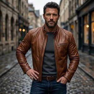 Brown Biker Leather <b>Jacket</b> Plaid Leather Motorcycle <b>Jacket</b> Breathable Summer Casual <b>Jacket</b> for Boys <b>Pilot</b> Leather <b>Jacket</b> - Product Image 3