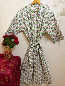 Robe Kimono en Coton Imprimé Floral pour Femme, Légère et Respirante, Col en V, Peignoir de Bain, Tenue de Plage et de Spa, avec Poches et Ceinture - Product Image 1