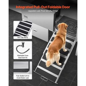 Vasca per toelettatura cani in acciaio inossidabile da 61 pollici con rampa, filtro acqua, rubinetto e soffione doccia, stazione di lavaggio e pulizia animali domestici da 55 pollici - Product Image 3
