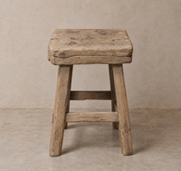 Vintage Moderner Holzhocker Rustikaler Runder Sitz Vier Ausgestellte Beine Landhaus-Beistelltisch Tragbarer Schlafzimmer-Hocker Hellgrau-Braun Möbel