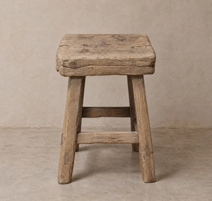 Vintage Modern Wood Stool Rustic Round <b>Seat</b> Four Splayed Legs Farmhouse Side Table <b>Portable</b> Bedroom Pale Grey Brown Furniture - Product Image 1
