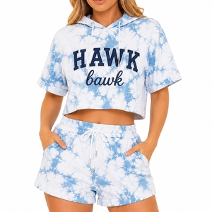 Custom Women's <b>Tie</b> <b>Dye</b> Crop Hoodie Shorts <b>Set</b> Matching Comfort Fit <b>Tie</b> <b>Dye</b> Crop <b>Set</b> Premium Quality Soft Fabric For Women Wear - Product Image 1