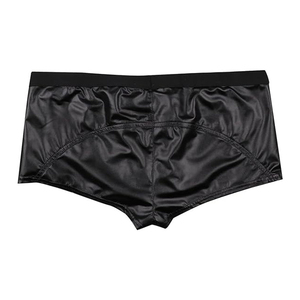 <b>Mens</b> Black Faux <b>Leather</b> Boxer Briefs Mid Rise Zipper Fly Solid Pattern <b>Underwear</b> Soft Premium Black Adults Waist Logo <b>Underwear</b> - Product Image 5