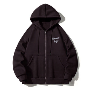 Sudadera con capucha y cremallera de algodón para hombre, de manga larga, lisa, cálida, de invierno, con forro polar - Product Image 1