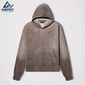Sweat à capuche personnalisé pour homme, marron délavé soleil, effet ombré vintage, uni, en molleton bouclette lourd - Product Image 4