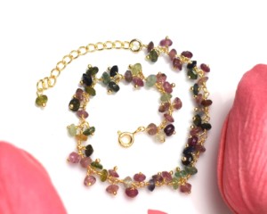 Pulsera de Turmalina Multicolor Natural con Cadena Chapada en Oro de 18K, Estilo Bohemia, para Uso Diario, Unisex, Regalo de Aniversario, Joyería - Product Image 2