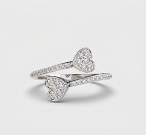 Anillos de Moda con Diamantes Cultivados en Laboratorio, Anillo de Oro Puro de 14K/18K, Diseño Envolvente de Doble Corazón, Anillo Abierto Ajustable - Product Image 6