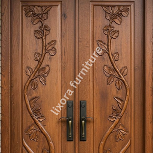 Puerta Doble de Madera Sólida Tallada a Mano con Diseño Floral de Lujo, Entrada Artística Ornamentada - Product Image 2