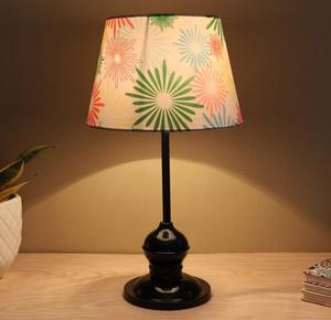 Modern Metal Table Lamp with Multicolored Floral Fabric Drum Shade Warm White Light for Bedroom <b>Decorative</b> <b>Lighting</b> - Product Image 1