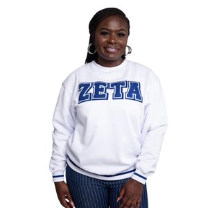Sweat-shirt vintage blanc Zeta Phi Beta unisexe avec lettres grecques brodées en chenille et en molleton - Product Image 1