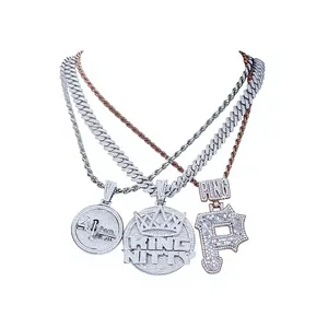 Collar con Colgante de Letra Personalizado con Corte Moissanite, Estilo Hip Hop/Rock, Plata de Ley, Chapado en Oro Amarillo/Blanco/Rosa, Unisex - Product Image 1