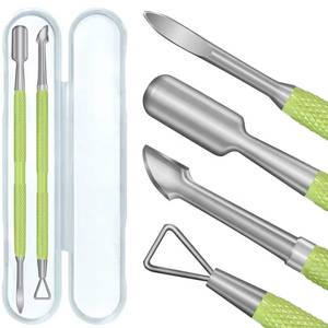 Kit de manucure professionnel en acier inoxydable à double extrémité avec repousse-cuticules et manche vert – Conception réutilisable à double tête - Product Image 5