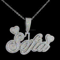Collier Pendentif Personnalisé en Argent Sterling 925 avec Initiale Cursive et Diamant, Style Hip Hop, Logo Personnalisé, Vente en Gros de Bijoux