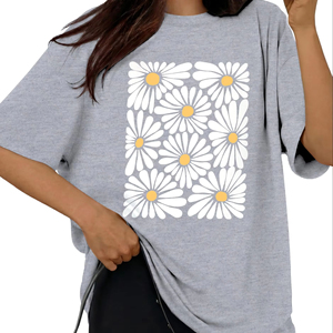 Camiseta de manga corta para mujer, 100% algodón, con estampado gráfico DTF, cuello redondo, camisetas de verano holgadas y cómodas - Product Image 3