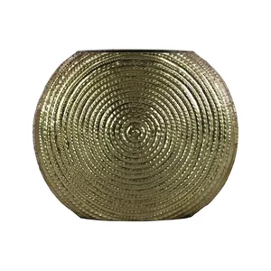 Handmade Metal Tabletop Vase With Circular Pattern Modern Decorative Planter - Product Image 2