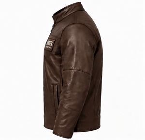 Chaqueta de Cuero PU Marrón para Hombre, Estilo Motero, Cuello Alto, Cierre de Cremallera, Patrón Repujado, Estilo Moto, para Otoño - Product Image 4