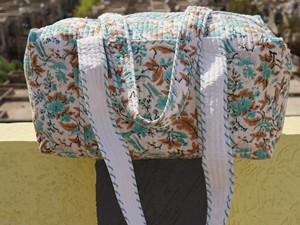 Bolsa de Viaje Grande de Algodón para Fin de Semana, Bolsa de Lona Acolchada Hecha a Mano, Bolsas de Viaje con Estampado de Bloques, Bolsas de Mano para Mujer - Product Image 2